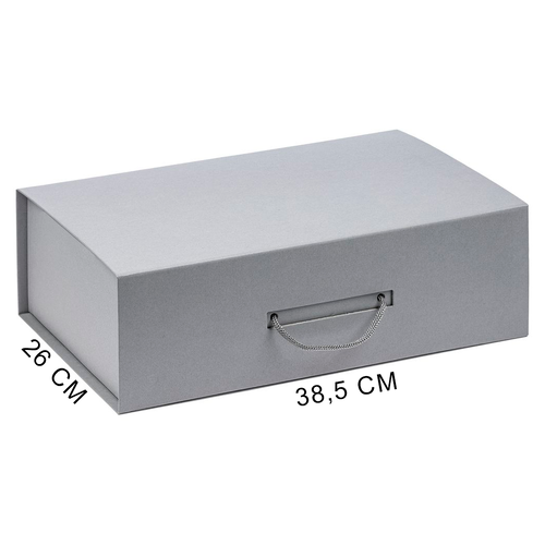 Подарочная коробка, размер 38,5*26*10,5 см, Solution Prestige Big Case Linen с магнитным клапаном и ручкой , серебристая