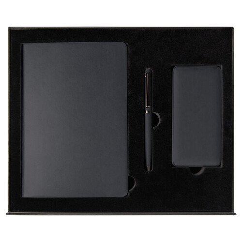 Набор подарочный Solution Prestige Yota Trio (Ежедневник Flexy Latte Soft Touch Black Edition Color А5, Внешний аккумулятор (powerbank) «WeCharge Soft Touch», Ручка Grand Attashe металлическая,) в подарочный коробке, черный