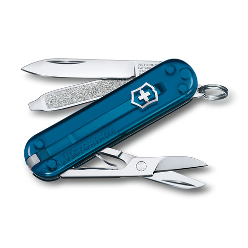 Нож-брелок VICTORINOX Classic SD Colors "Sky High", 58 мм, 7 функций, полупрозрачный синий