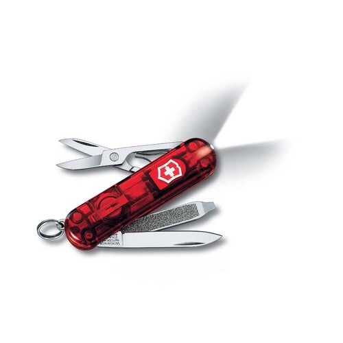 Нож-брелок VICTORINOX Swiss Lite, 58 мм, 7 функций, полупрозрачный красный