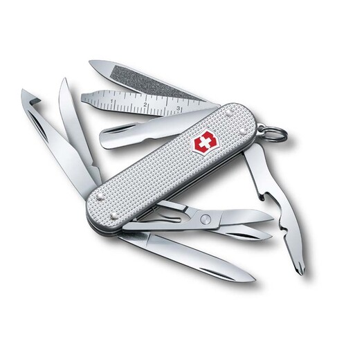 Нож-брелок VICTORINOX Mini Champ Alox, 58 мм, 15 функций, алюминиевая рукоять, серебристый
