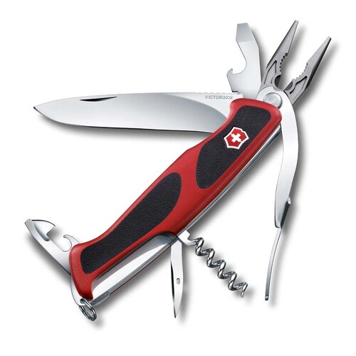 Нож перочинный VICTORINOX RangerGrip 74, 130 мм, 14 функций, с фиксатором лезвия, красный с чёрным