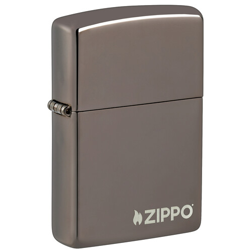 Зажигалка ZIPPO Логотип с покрытием черный лед | Logo Black Ice®, латунь/сталь, чёрная, глянцевая, 38x13x57 мм
