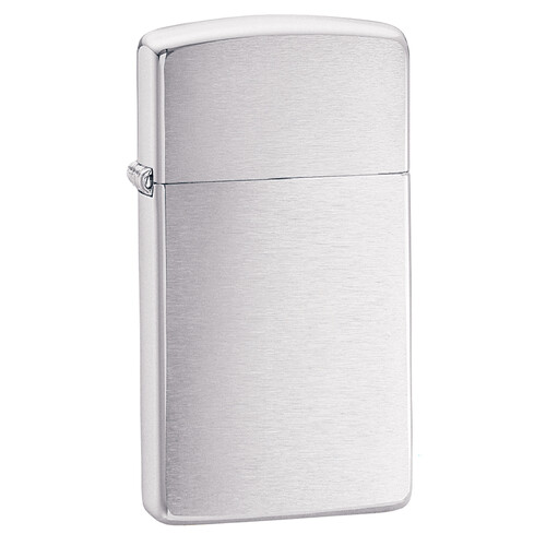 Зажигалка ZIPPO узкая с покрытием матовый хром | Slim® Brushed Chrome, латунь/сталь, серебристая, матовая, 29x10x60 мм