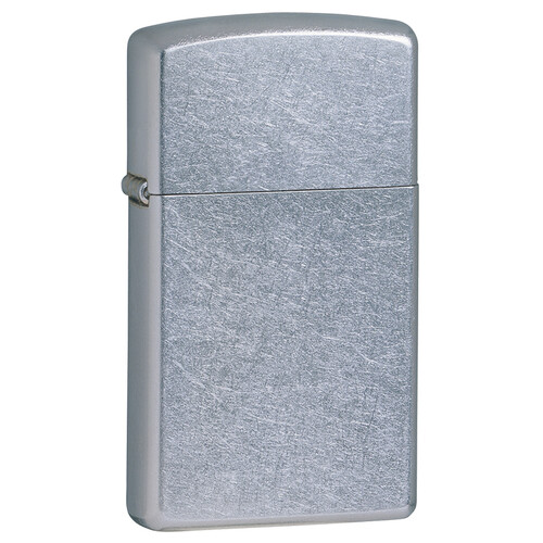 Зажигалка ZIPPO узкая с покрытием поцарапанный хром | Slim® Street Chrome, латунь/сталь, серебристая, матовая, 29x10x60 мм