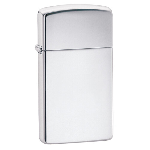 Зажигалка ZIPPO узкая с покрытием глянцевый хром | Slim® High Polish Chrome, латунь/сталь, серебристая, 29x10x60 мм