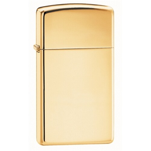 Зажигалка ZIPPO узкая с покрытием глянцевая латунь | Slim® High Polish Brass, латунь/сталь, золотистая, 29x10x60 мм