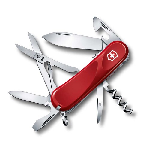 Нож перочинный VICTORINOX Evolution S14, 85 мм, 14 функций, с фиксатором лезвия, красный