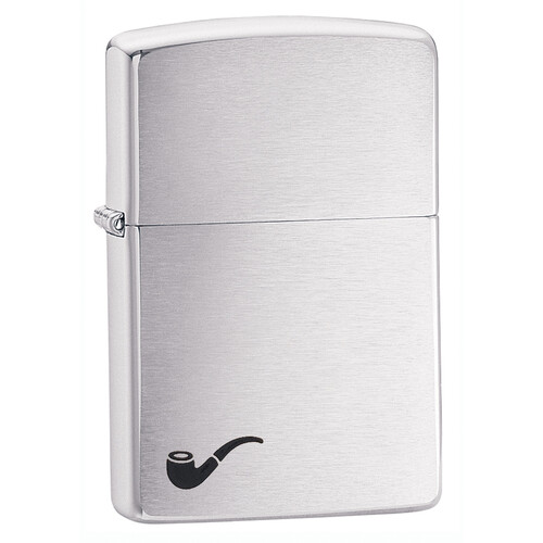 Зажигалка для трубок ZIPPO с покрытием матовый хром | Pipe Brushed Chrome, латунь/сталь, серебристая, матовая, 36x12x56 мм