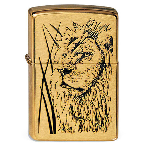 Зажигалка ZIPPO Гордый лев с покрытием матовая латунь | Proud Lion Brushed Brass, латунь/сталь, золотистая, 38x13x57 мм