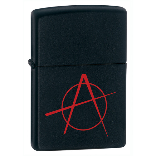 Зажигалка ZIPPO Символ анархии с черным матовым покрытием | Anarchy Symbol Black Matte, латунь/сталь, чёрная, матовая, 38x13x57 мм