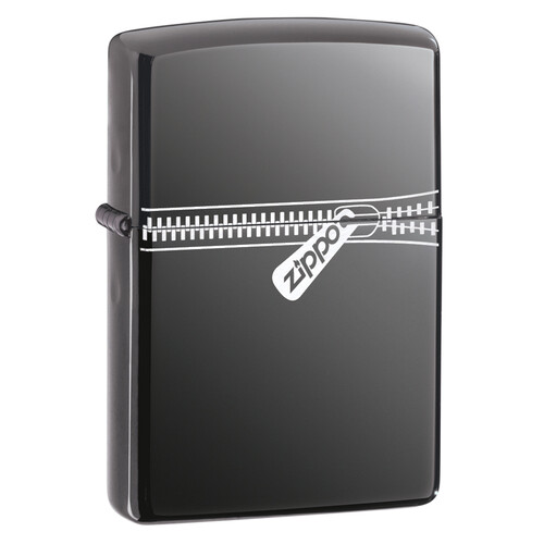 Зажигалка ZIPPO Застежка-молния с покрытием черный лед | Puller Black Ice ®, латунь/сталь, чёрная, глянцевая, 38x13x57 мм