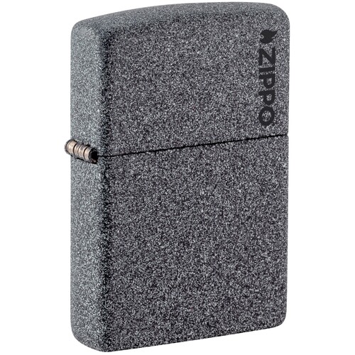 Зажигалка ZIPPO Логотип с каменным покрытием | Logo Iron Stone, латунь/сталь, серая, матовая, 38x13x57 мм