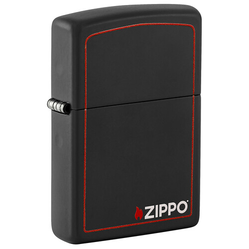 Зажигалка ZIPPO с фирменным логотипом и красной окантовкой с черным матовым покрытием | Black Matte, латунь/сталь, чёрная, матовая, 38x13x57 мм