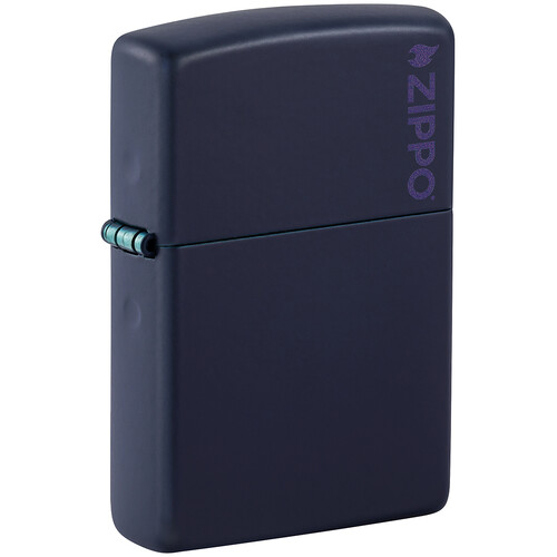 Зажигалка ZIPPO Логотип с темно-синем матовым покрытием | Logo Navy Matte, латунь/сталь, синяя, матовая, 38x13x57 мм