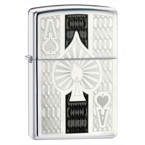 Зажигалка ZIPPO Филигранный туз пик с покрытием Глянцевый хром | Intricate Spade Design High Polish Chrome, латунь/сталь, серебристая, 38x13x57 мм