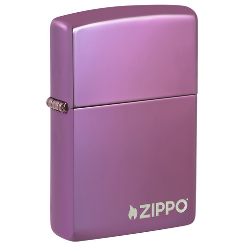 Зажигалка ZIPPO Логотип с глянцевым фиолетовым покрытием | Logo High Polish Purple, латунь/сталь, фиолетовая, глянцевая, 38x13x57 мм