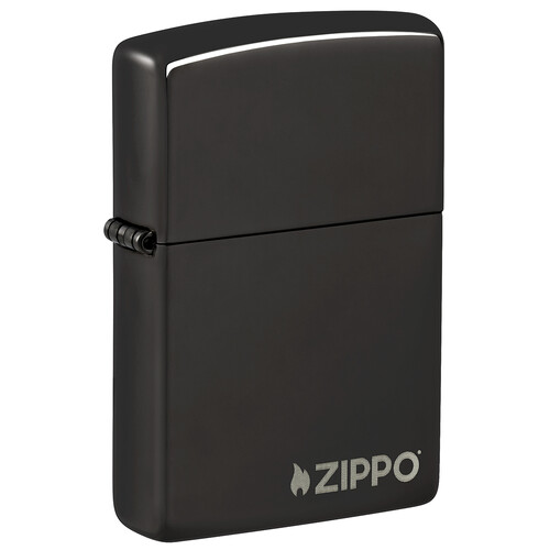 Зажигалка ZIPPO Логотип с черным глянцевым покрытием | Logo High Polish Black, латунь/сталь, чёрная с логотипом, глянцевая, 38x13x57 мм