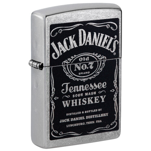 Зажигалка ZIPPO Джек Дэниэлс с покрытием поцарапанный хром | Jack Daniels® Street Chrome, латунь/сталь, серебристая, 38x13x57мм