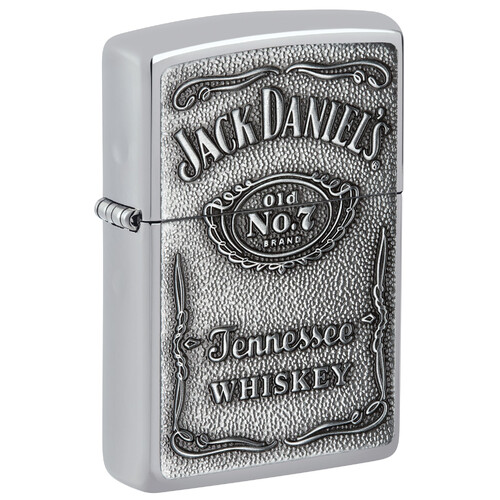 Зажигалка ZIPPO Эмблема Джек Дэниэлс с покрытием Глянцевый хром | Jack Daniels® Emblem High Polish Chrome, латунь/сталь, серебристая, 38x13x57 мм