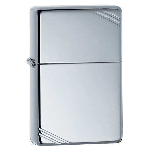 Зажигалка ZIPPO Винтажная 1937 с полосками с покрытием Глянцевый хром | Vintage™Series 1937 High Polish Chrome, латунь/сталь, серебристая, 38x13x57 мм