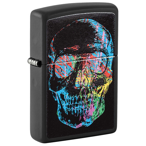 Зажигалка ZIPPO Цветной череп с черным матовым покрытием | Colorful Skull Design Black Matte, латунь/сталь, черная, 38x13x57 мм