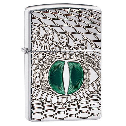 Зажигалка ZIPPO Armor™ Глаз дракона с покрытием Глянцевый хром | Dragon Eye High Polish Chrome, латунь/сталь, серебристая, 38x13x57 мм