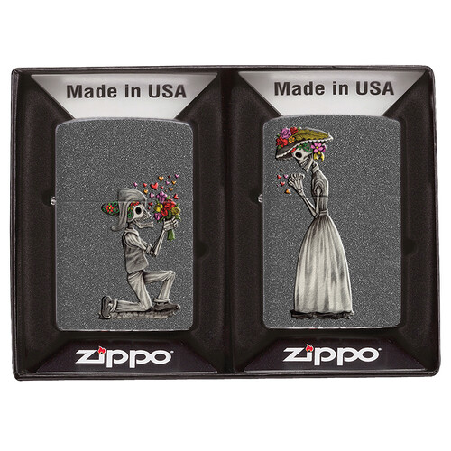 Набор ZIPPO Влюбленные зомби из двух зажигалок с каменным покрытием | Couple Iron Stone, серые, матовые