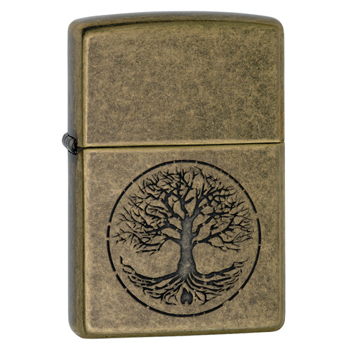 Зажигалка ZIPPO Древо жизни с покрытием античная латунь | Tree of Life Antique Brass, латунь/сталь, медная, матовая, 38x13x57 мм