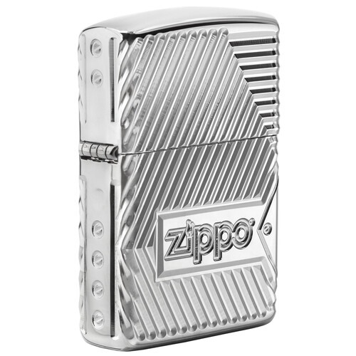 Зажигалка ZIPPO Armor® Заклепки с покрытием Глянцевый хром | Bolts Design High Polish Chrome, латунь/сталь, серебристая, 38x13x57 мм