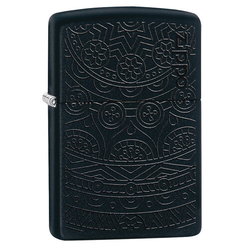 Зажигалка ZIPPO Черный мотив с черным матовым покрытием | Tone on Tone Design Black Matte, латунь/сталь, чёрная, 38x13x57 мм