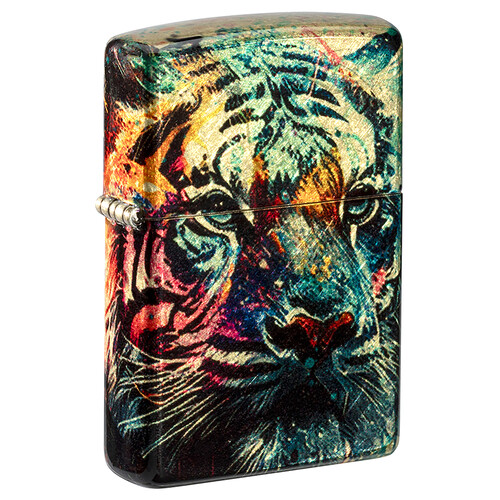 Зажигалка ZIPPO Нарисованный тигр с покрытием Искусственно состаренная латунь | Painted Tiger 540 Tumbled Brass,латунь/сталь,разноцветная, 38x13x57 мм
