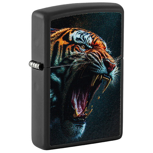 Зажигалка ZIPPO Рычащий тигр с черным матовым покрытием | Tiger Roar Design Black Matte, латунь/сталь, черная, 38x13x57 мм