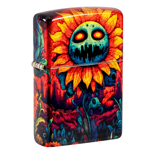 Зажигалка ZIPPO Зловещий подсолнух с покрытием Искусственно состаренная латунь | Spooky Sunflower 540 Tumbled Brass, латунь/сталь, разноцв.,38x13x57мм