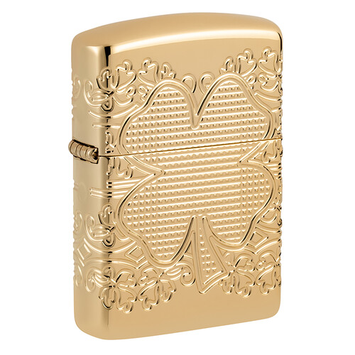 Зажигалка ZIPPO Armor® Счастливый клевер с глянцевым золотистым покрытием | Lucky Clover High Polish Gold Plate, латунь/сталь, золотистая, 38x13x57 мм