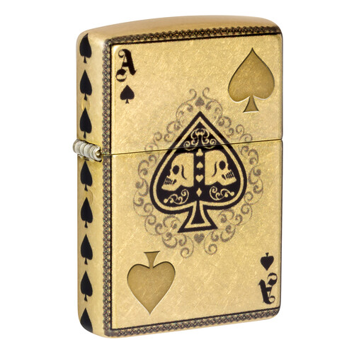 Зажигалка ZIPPO Туз черепов с покрытием Искусственно состаренная латунь на 540 | Ace of Skulls 540 Tumbled Brass, латунь/сталь, золотистая, 38x13x57мм