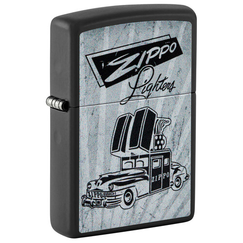 Зажигалка ZIPPO Ретроавтомобиль с черным матовым покрытием | Car Design Black Matte, латунь/сталь, черная, 38x13x57 мм