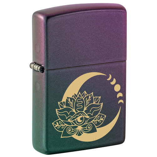 Зажигалка ZIPPO Лотос под луной с зелено-фиолетовым покрытием | Lotus Moon Iridescent, латунь/сталь, черная, 38x13x57 мм