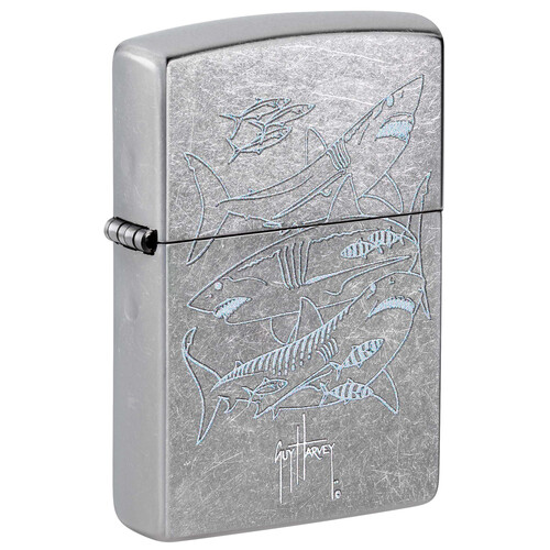 Зажигалка ZIPPO Гай Харви с покрытием поцарапанный хром | Guy Harvey Street Chrome, латунь/сталь, серебристая, 38x13x57 мм