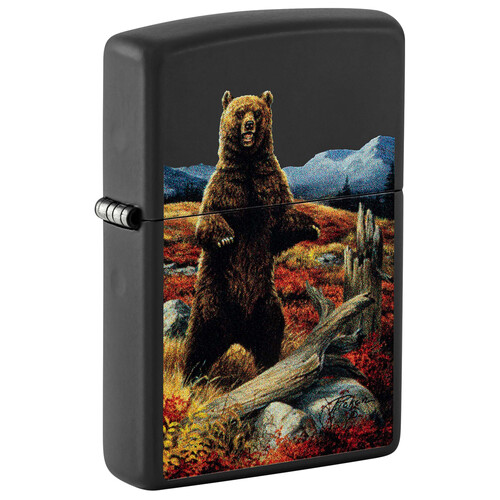 Зажигалка ZIPPO Линда Пикен «Медведь» с черным матовым покрытием | Linda Picken Black Matte, латунь/сталь, черная, 38x13x57 мм