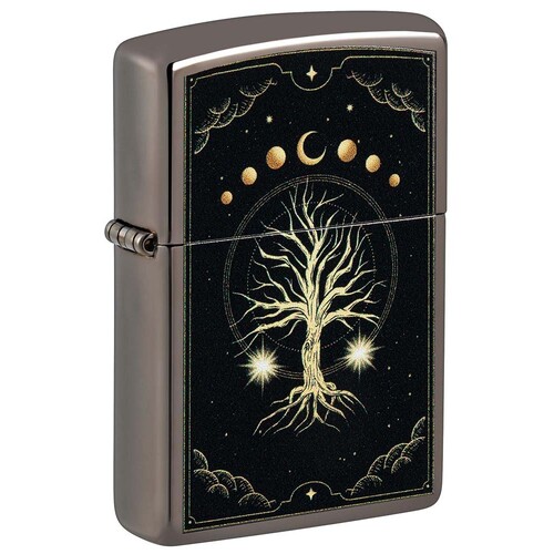 Зажигалка ZIPPO Мистическая природа с покрытием черный лед | Mystic Nature Design Black Ice®, латунь/сталь, черная, 38x13x57 мм