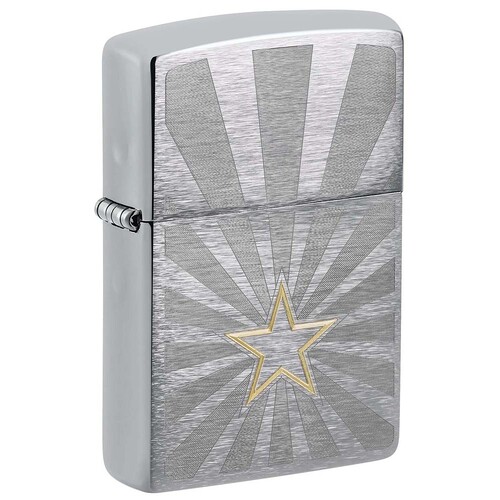 Зажигалка ZIPPO Звезда с покрытием матовый хром | Star Design Brushed Chrome, латунь/сталь, серебристая, 36x13x57 мм