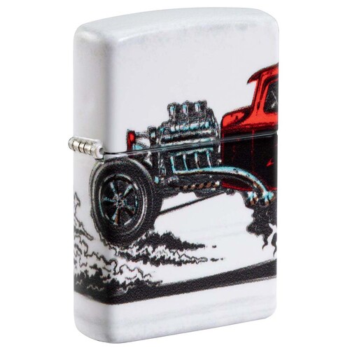 Зажигалка ZIPPO Старинный автомобиль с матовым покрытием на 540 | Hot Rod Design 540 Matte, латунь/сталь, белая, матовая, 38x13x57 мм