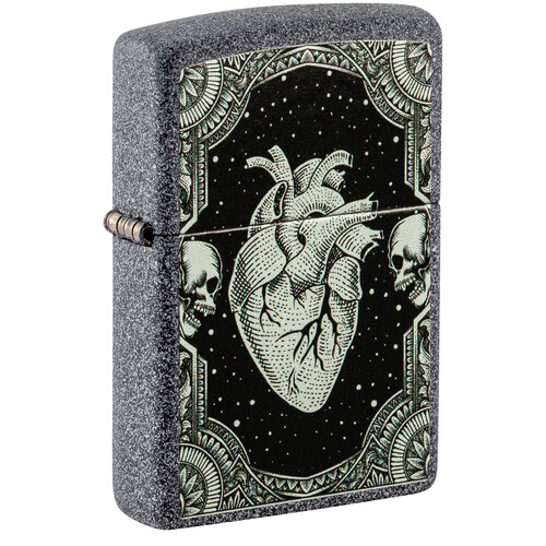 Зажигалка ZIPPO Сердце с каменным покрытием | Heart Design Iron Stone, латунь/сталь, серая, 38x13x57 мм