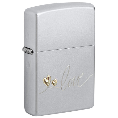 Зажигалка ZIPPO Любовь с покрытием сатинированный хром | Love Design Satin Chrome, латунь/сталь, серебристая, 38x13x57 мм