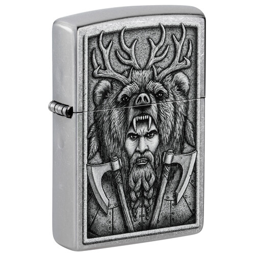 Зажигалка ZIPPO Варвар с покрытием поцарапанный хром | Barbarian Design Street Chrome, латунь/сталь, серебристая, 38x13x57 мм