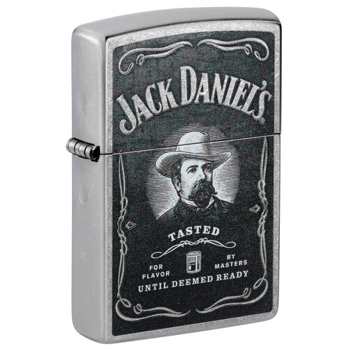 Зажигалка ZIPPO Джек Дэниэлс с покрытием поцарапанный хром | Jack Daniels® Street Chrome, латунь/сталь, серебристая, 38x13x57 мм