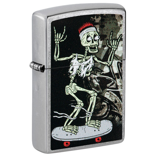 Зажигалка ZIPPO Скейтборд с покрытием поцарапанный хром | Skateboard Design Street Chrome, латунь/сталь, серебристая, 38x13x57 мм
