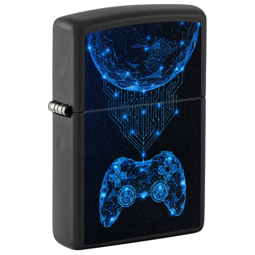 Зажигалка ZIPPO Игровая приставка с черным матовым покрытием | Gaming Black Matte, латунь/сталь, черная, матовая, 38x13x57 мм
