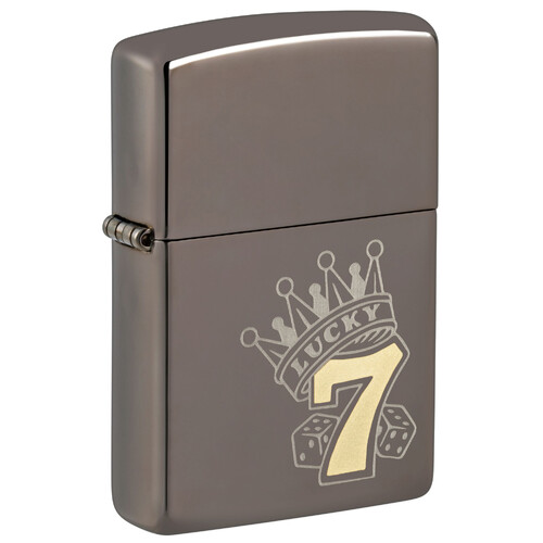 Зажигалка ZIPPO Счастливая 7 с покрытием черный лед | Lucky 7 Design Black Ice®, латунь/сталь, черная, 38x13x57 мм